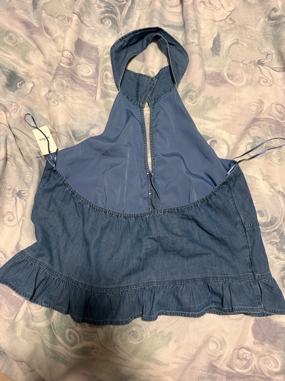 NWT Hollister Blue Denim Halter Ruffle Button-Front Top Womens XL - Picture 2 of 3